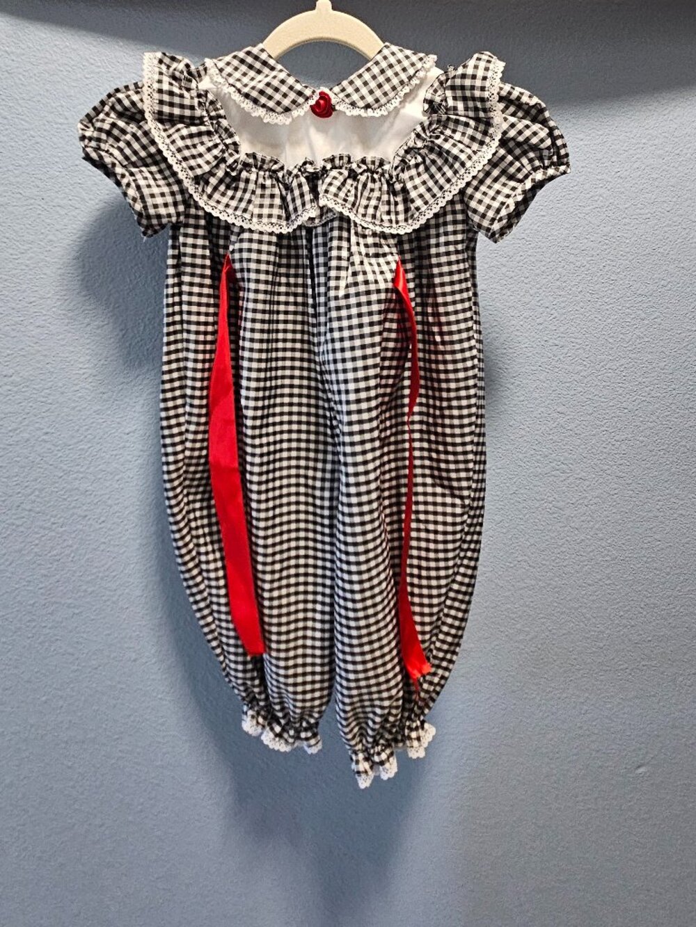 Fayette 12 month girls black and white gingham romper.
